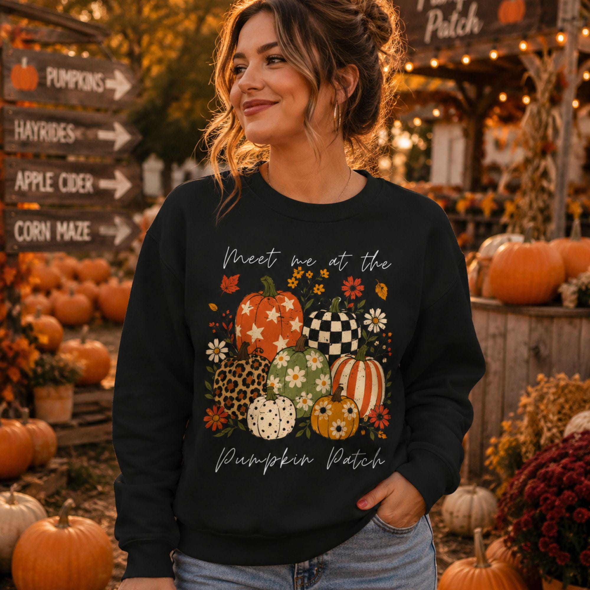 Pumpkin Patch Sweatshirt, Fall Autumn Crewneck, Floral Pumpkins Graphic Tee