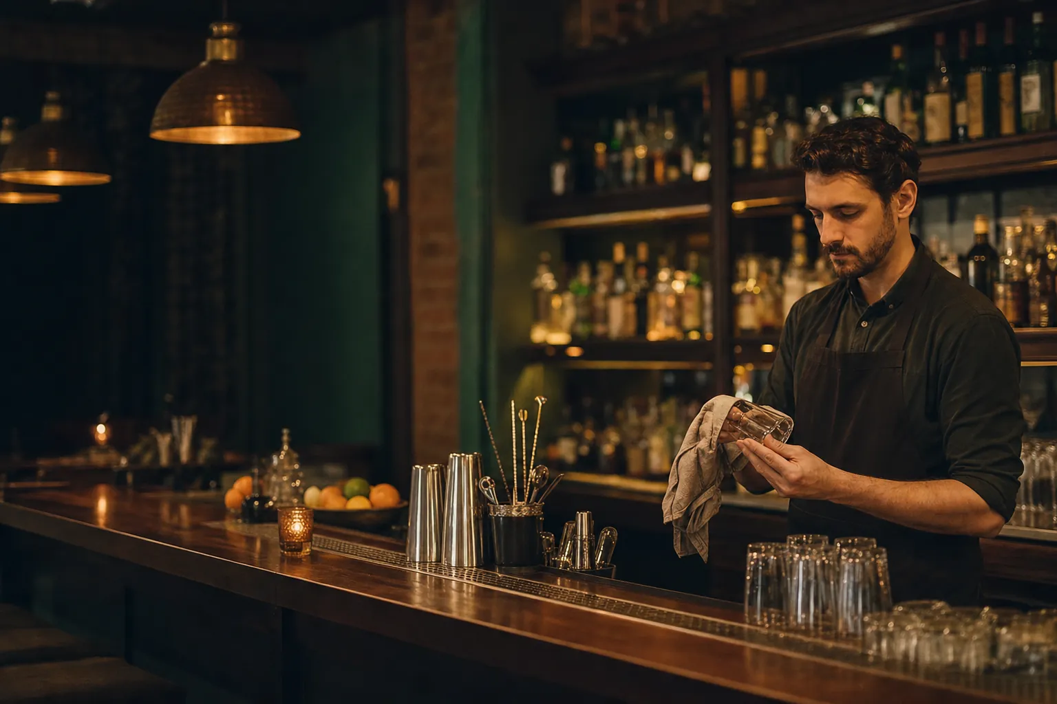 Neighborhood bar being prepared before opening