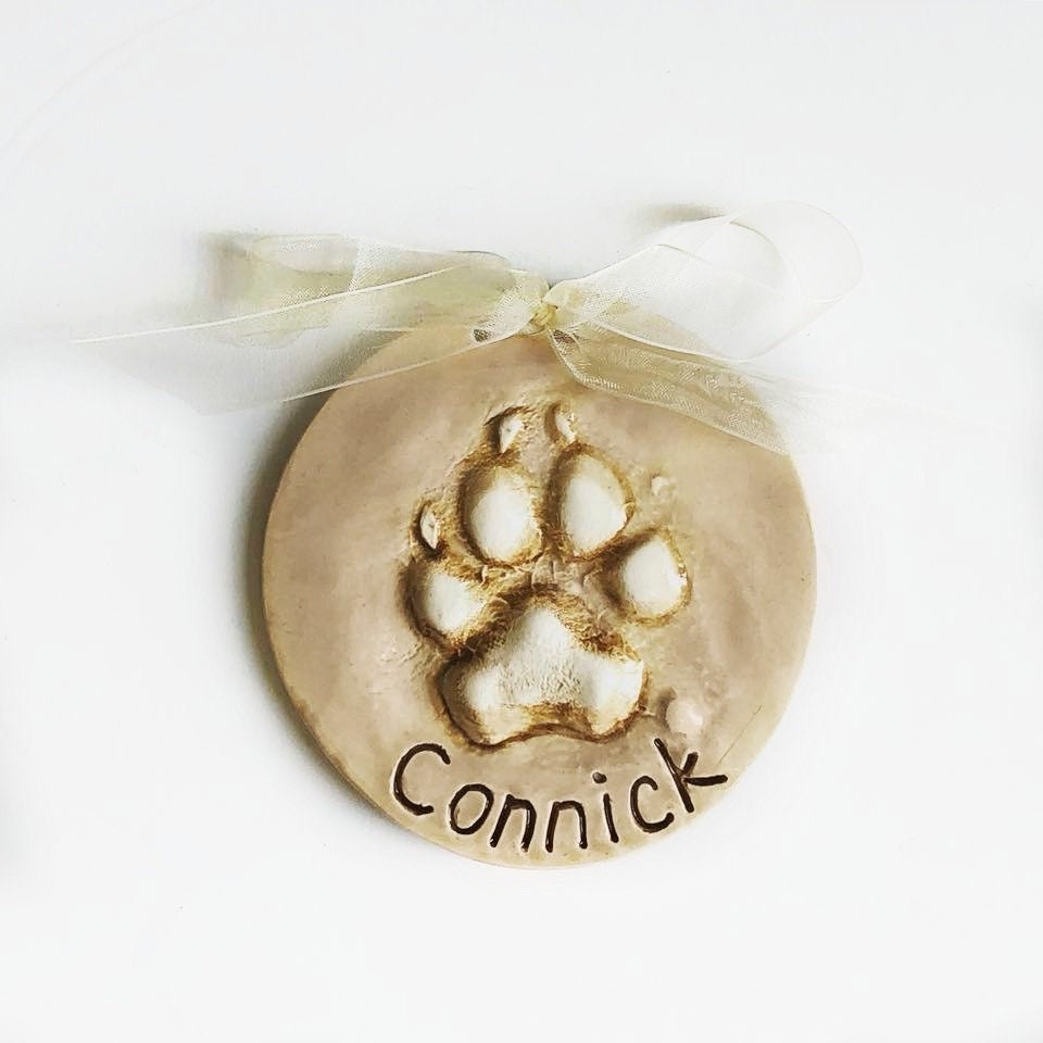 Personalized Ceramic Dog Paw Print Ornament – Custom Pet Keepsake, Small-Medium Dog, view 2