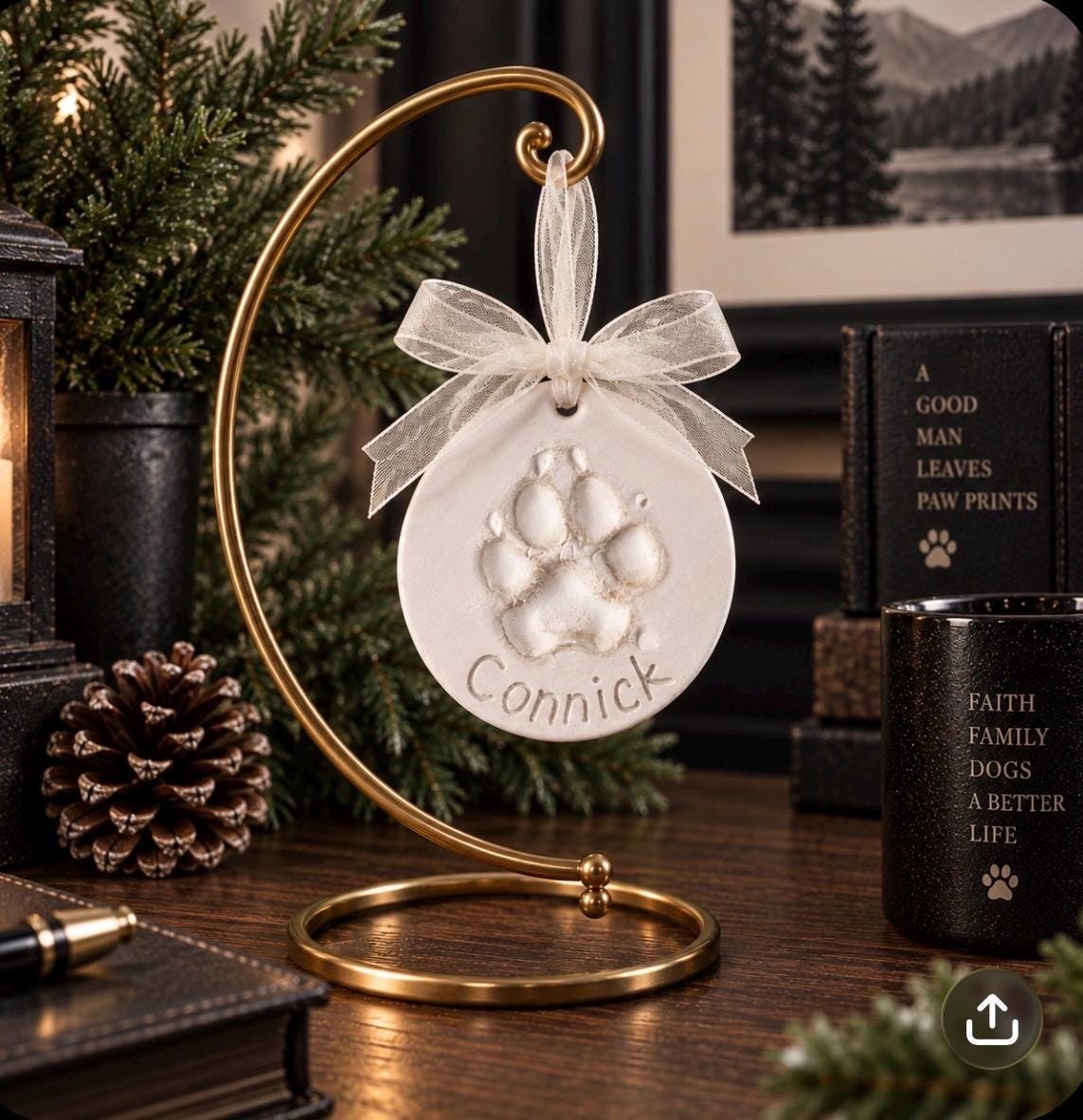 Personalized Ceramic Dog Paw Print Ornament – Custom Pet Keepsake, Small-Medium Dog, view 4