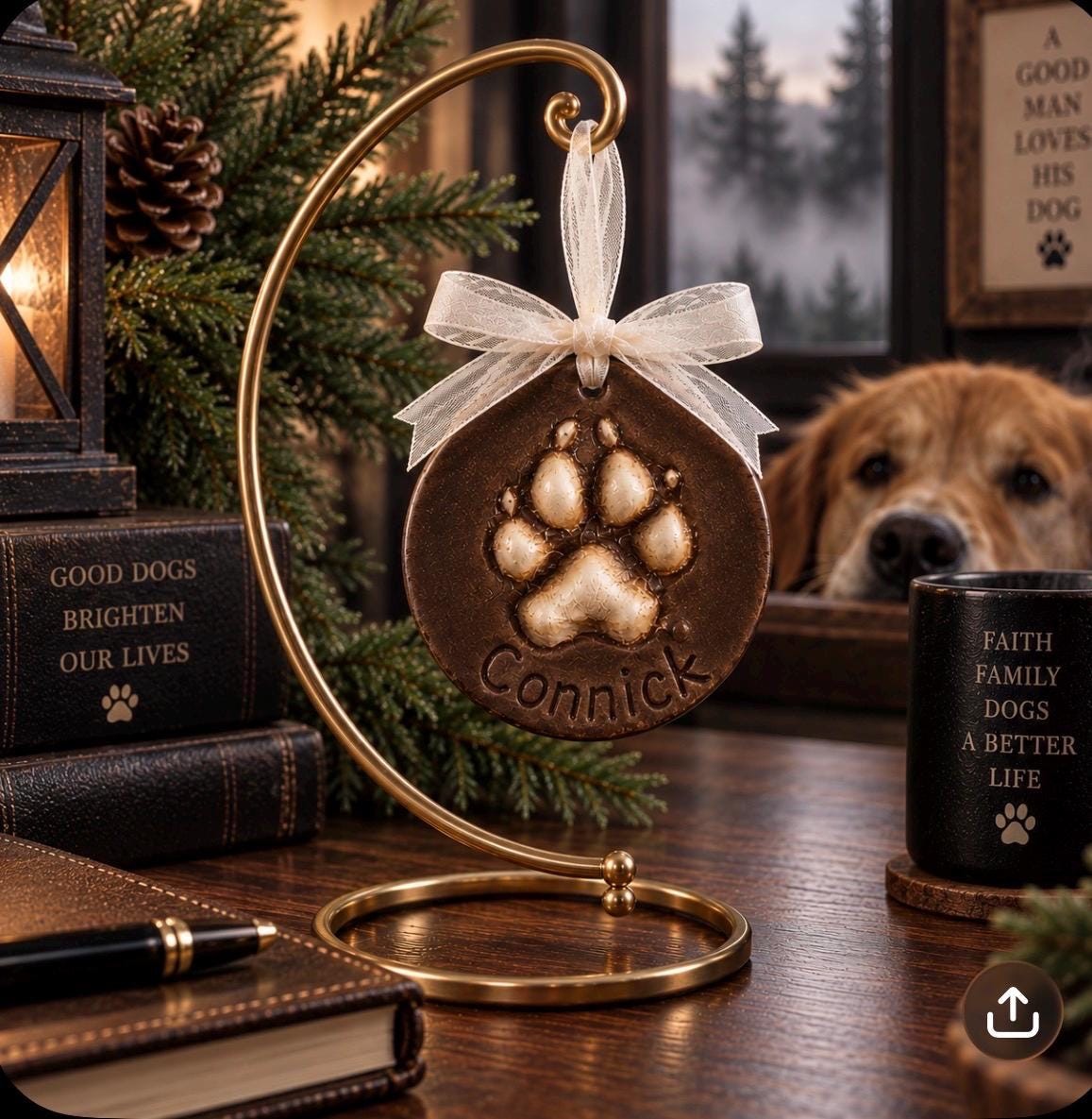 Personalized Ceramic Dog Paw Print Ornament – Custom Pet Keepsake, Small-Medium Dog, view 5
