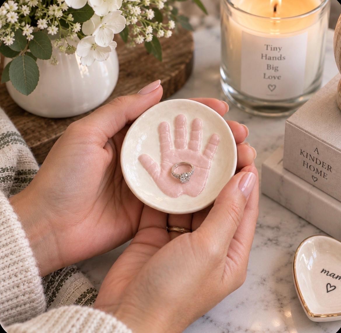 Handprint jewelry Plate, Personalized Baby handprint Jewelry Dish, Mommy jewelry Dish, view 15