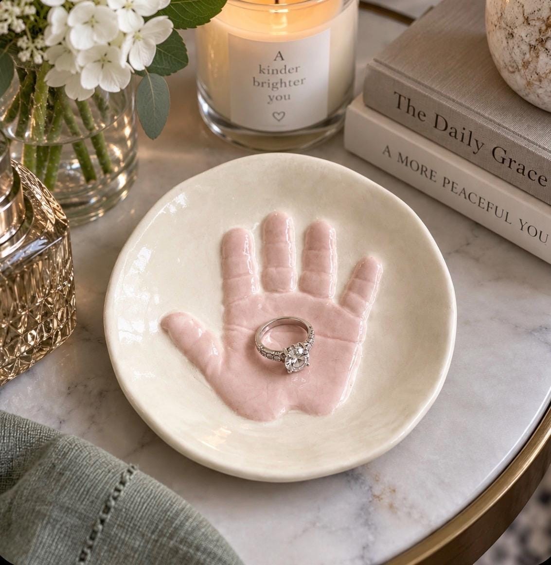 Handprint jewelry Plate, Personalized Baby handprint Jewelry Dish, Mommy jewelry Dish, view 3