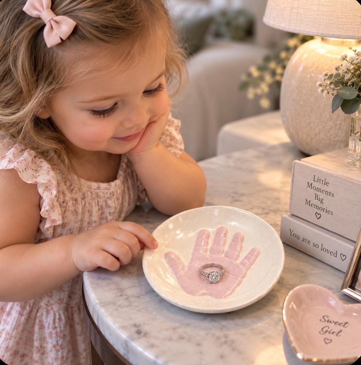 Handprint jewelry Plate, Personalized Baby handprint Jewelry Dish, Mommy jewelry Dish, view 4