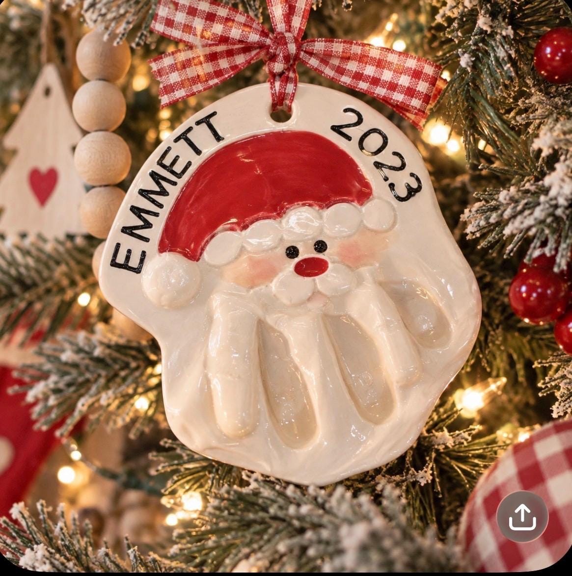 Christmas Handprint Santa Ornament, Custom Baby Ornament, Handprint Mold Kit, view 3