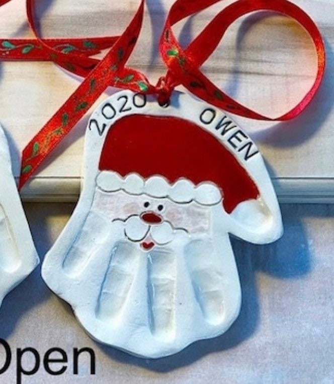 Christmas Handprint Santa Ornament, Custom Baby Ornament, Handprint Mold Kit, view 4