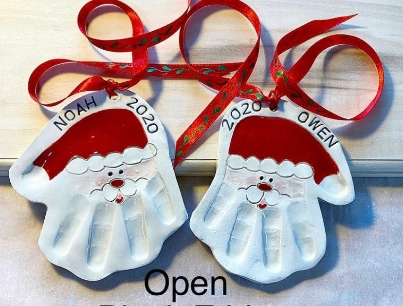Christmas Handprint Santa Ornament, Custom Baby Ornament, Handprint Mold Kit, view 5