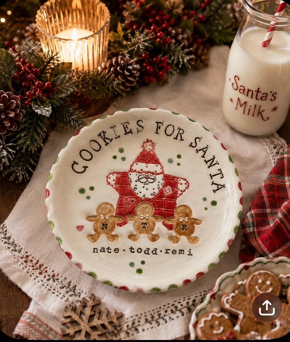 Custom Christmas Cookie Plate for Santa, Personalized Gingerbread Family Keepsake