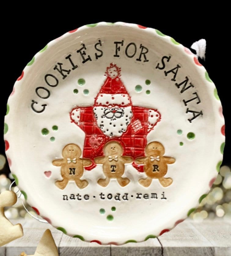 Custom Christmas Cookie Plate for Santa, Personalized Gingerbread Family Keepsake, view 3