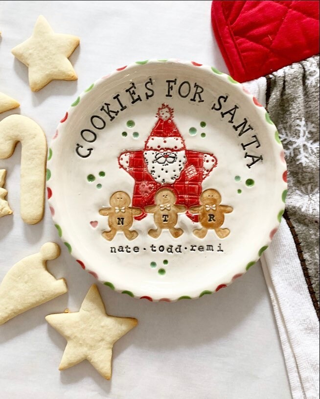 Custom Christmas Cookie Plate for Santa, Personalized Gingerbread Family Keepsake, view 4