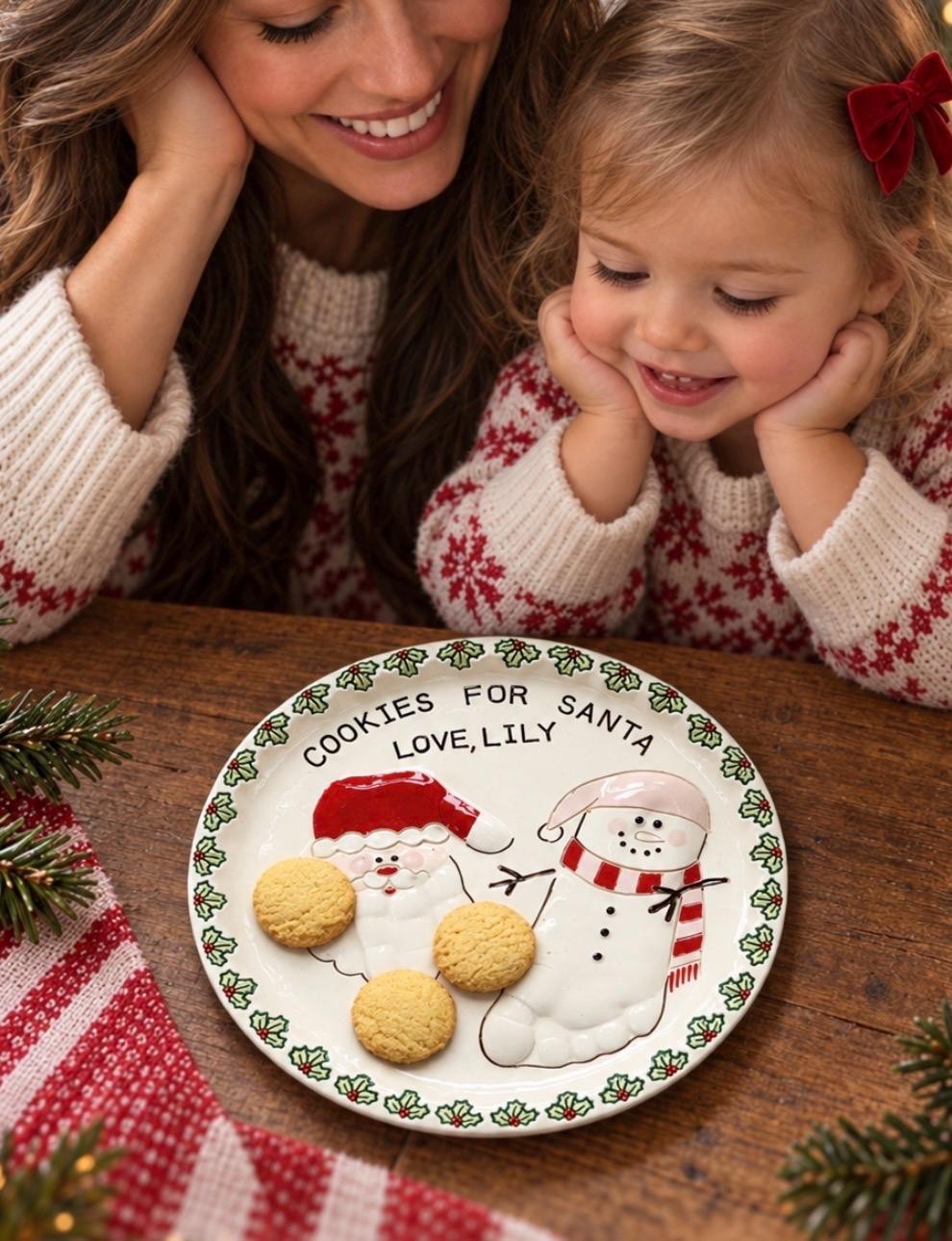 Children’s Christmas Plate, Child’s Cookie Plate , Personalized Plate , Hand and footprint Plate