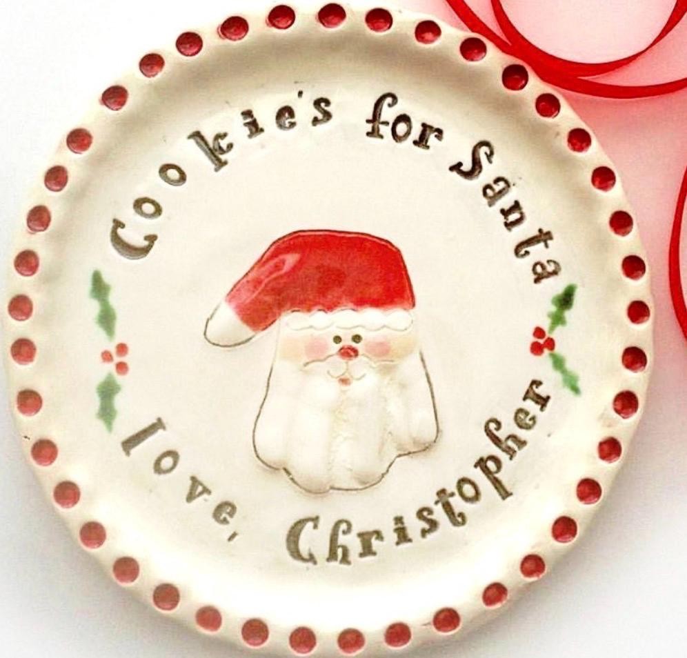 Children’s Christmas Plate, Child’s Cookie Plate , Personalized Plate , Hand and footprint Plate, view 14