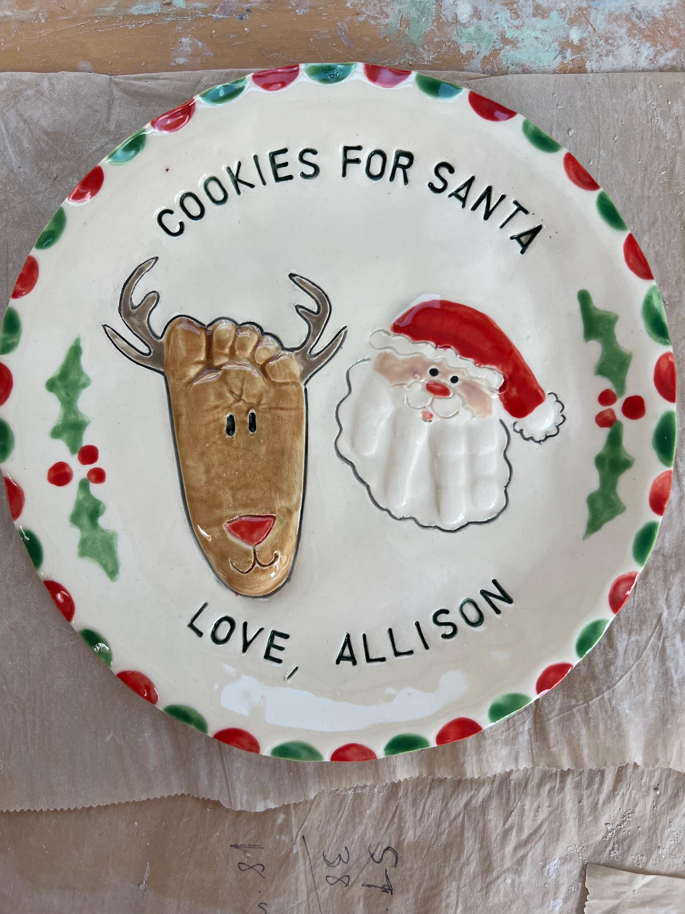 Children’s Christmas Plate, Child’s Cookie Plate , Personalized Plate , Hand and footprint Plate, view 15