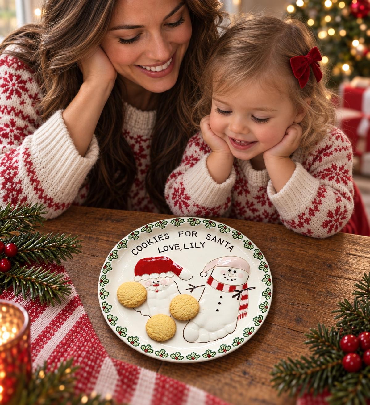 Children’s Christmas Plate, Child’s Cookie Plate , Personalized Plate , Hand and footprint Plate, view 19