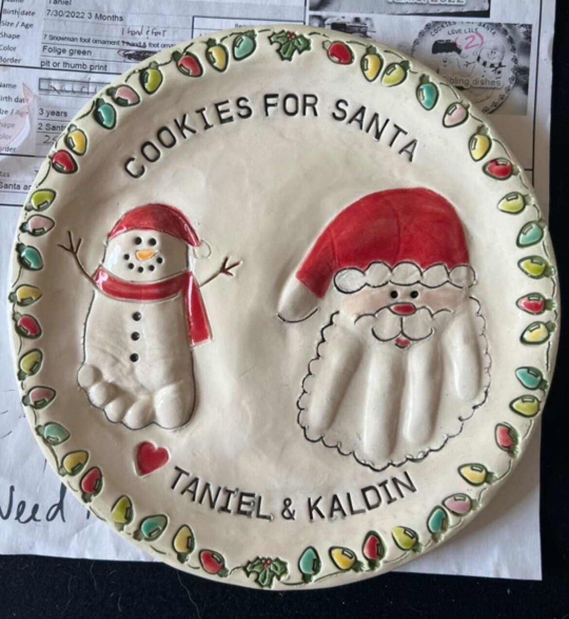 Children’s Christmas Plate, Child’s Cookie Plate , Personalized Plate , Hand and footprint Plate, view 3
