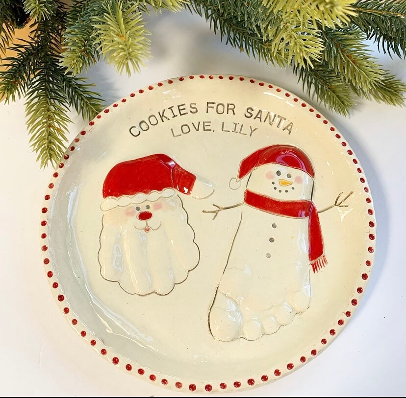 Children’s Christmas Plate, Child’s Cookie Plate , Personalized Plate , Hand and footprint Plate, view 4