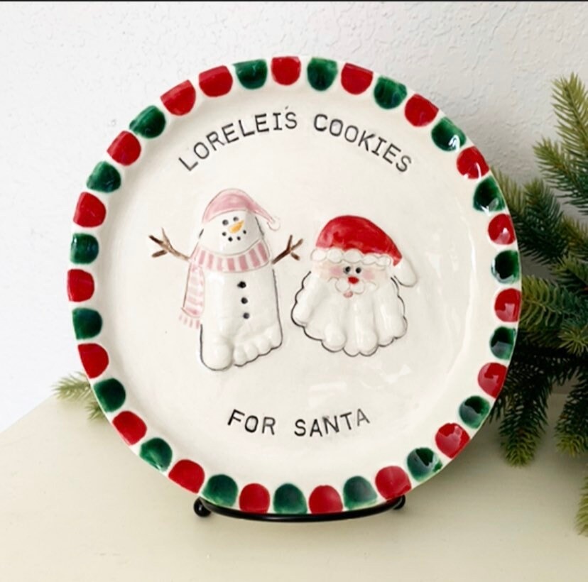 Children’s Christmas Plate, Child’s Cookie Plate , Personalized Plate , Hand and footprint Plate, view 5