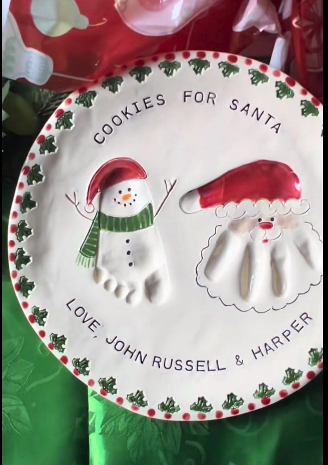 Children’s Christmas Plate, Child’s Cookie Plate , Personalized Plate , Hand and footprint Plate, view 6