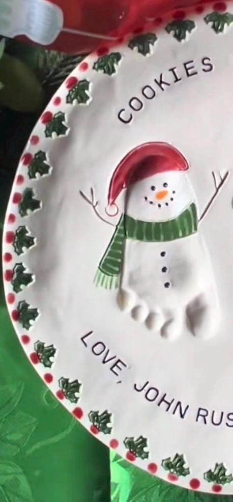Children’s Christmas Plate, Child’s Cookie Plate , Personalized Plate , Hand and footprint Plate, view 9