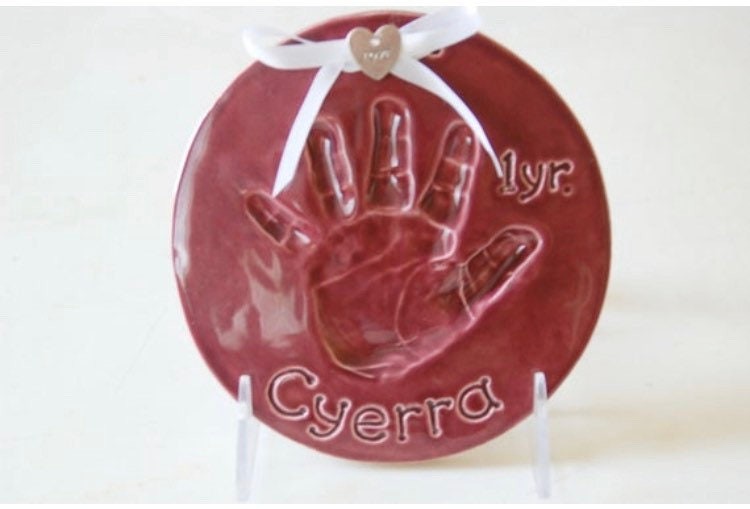 Baby Hand Print Ornament, Ceramic Handprint Keepsake Ornament - Newborn Heirloom Hand Print Ornament - New Baby Memento Ornament, view 11