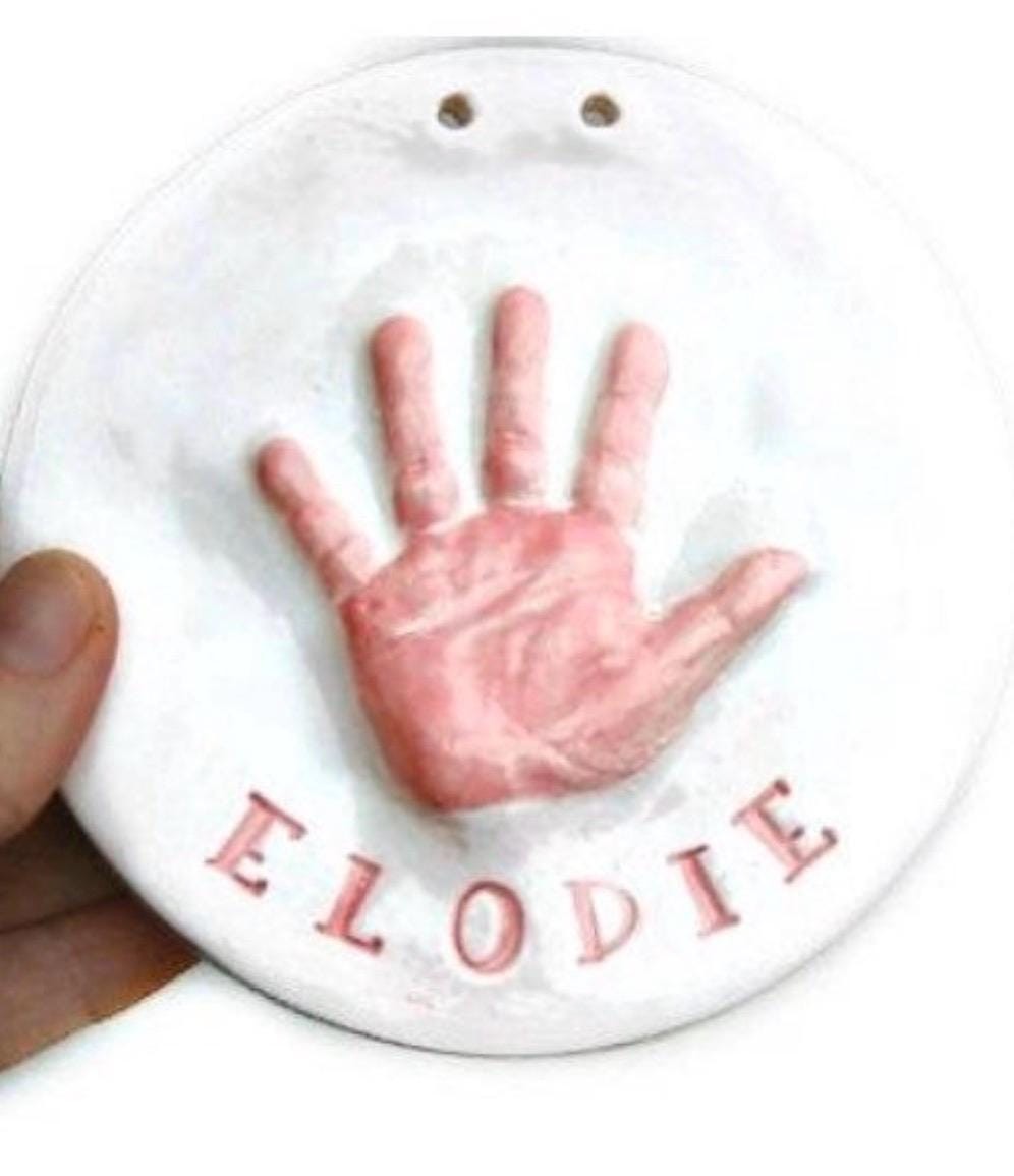 Baby Hand Print Ornament, Ceramic Handprint Keepsake Ornament - Newborn Heirloom Hand Print Ornament - New Baby Memento Ornament, view 17
