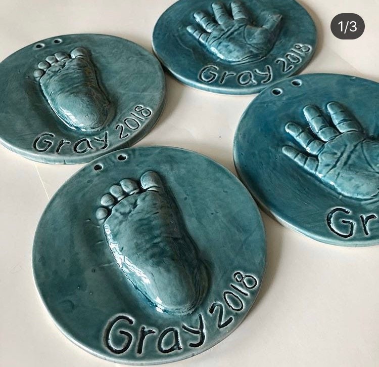 Baby Hand Print Ornament, Ceramic Handprint Keepsake Ornament - Newborn Heirloom Hand Print Ornament - New Baby Memento Ornament, view 6