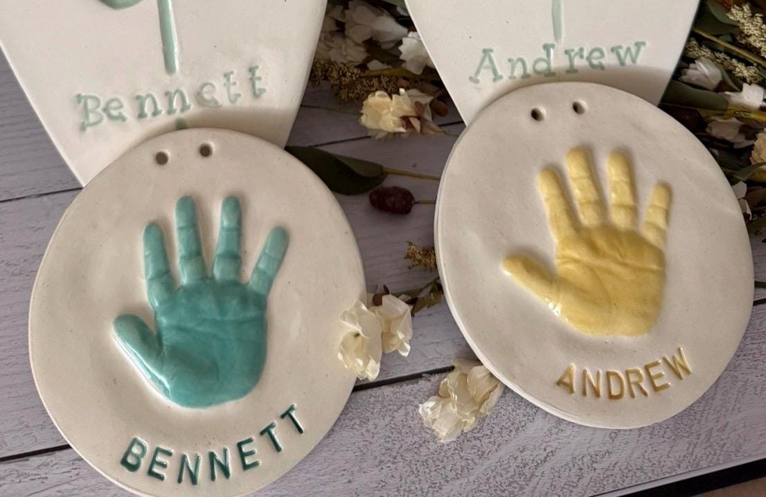Baby Hand Print Ornament, Ceramic Handprint Keepsake Ornament - Newborn Heirloom Hand Print Ornament - New Baby Memento Ornament, view 7