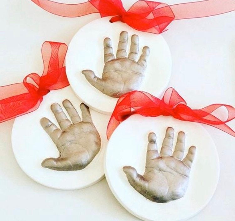 Baby Hand Print Ornament, Ceramic Handprint Keepsake Ornament - Newborn Heirloom Hand Print Ornament - New Baby Memento Ornament, view 8