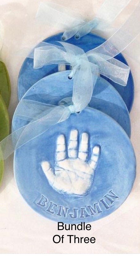 Baby Hand Print Ornament, Ceramic Handprint Keepsake Ornament - Newborn Heirloom Hand Print Ornament - New Baby Memento Ornament, view 9
