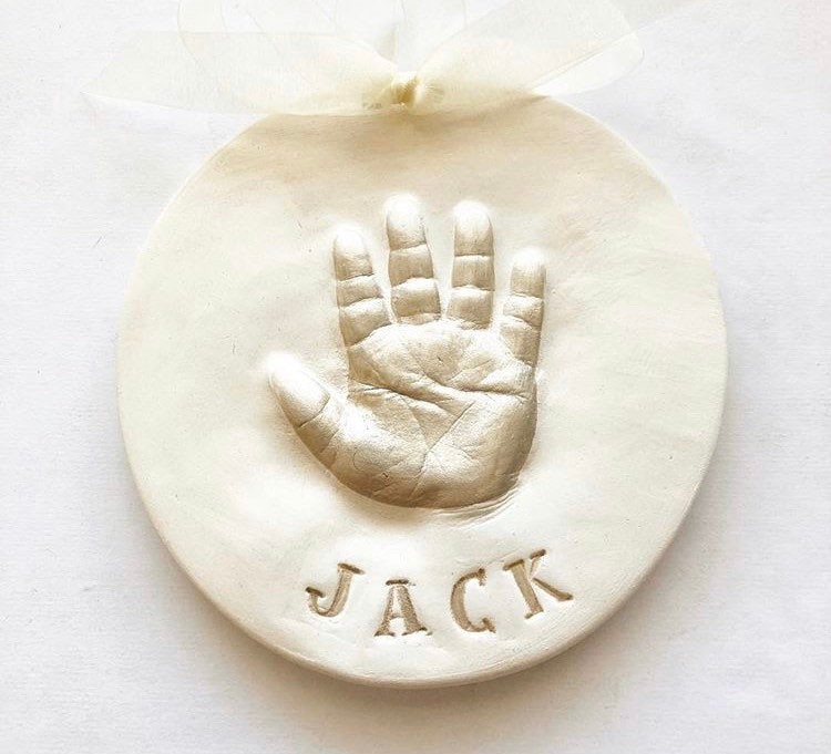 Imprint Hand Print Ornament Keepsake Christmas Ornament Baby Ornament - Handprint Gift Ceramic Memento - Newborn Baby Boy, view 11
