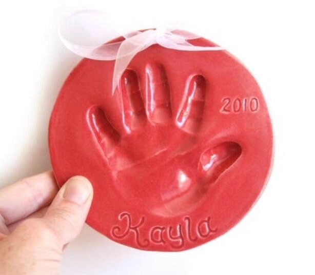 Imprint Hand Print Ornament Keepsake Christmas Ornament Baby Ornament - Handprint Gift Ceramic Memento - Newborn Baby Boy, view 7