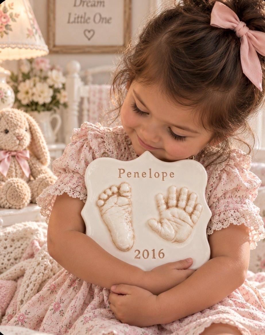 Ceramic Hand and Footprint Keepsake - Foot Print and Hand Print Ornament - New Expecting Mom Personalized Baby Gift
