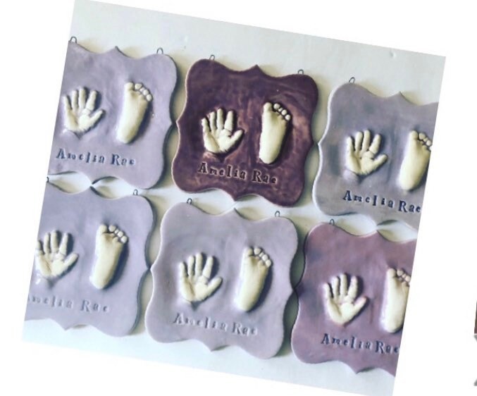 Ceramic Hand and Footprint Keepsake - Foot Print and Hand Print Ornament - New Expecting Mom Personalized Baby Gift, view 12
