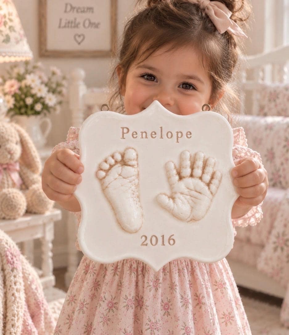 Ceramic Hand and Footprint Keepsake - Foot Print and Hand Print Ornament - New Expecting Mom Personalized Baby Gift, view 4