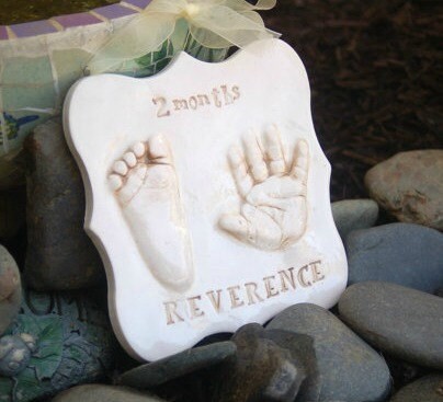 Ceramic Hand and Footprint Keepsake - Foot Print and Hand Print Ornament - New Expecting Mom Personalized Baby Gift, view 5