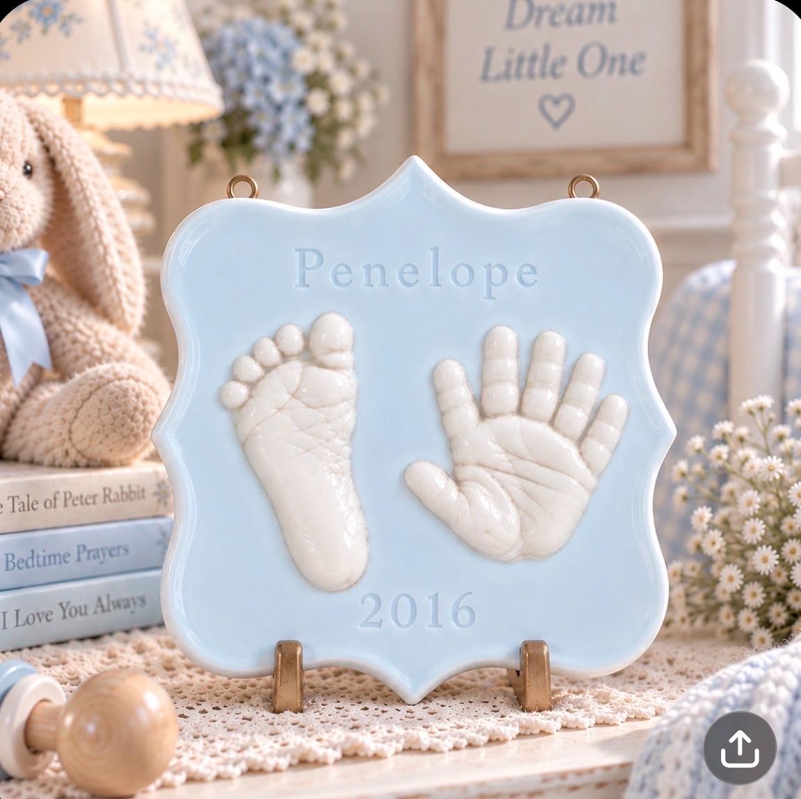 Ceramic Hand and Footprint Keepsake - Foot Print and Hand Print Ornament - New Expecting Mom Personalized Baby Gift, view 6