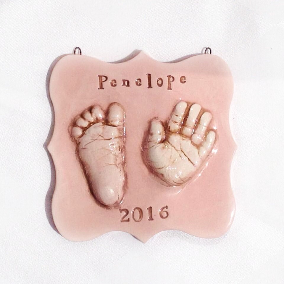 Ceramic Hand and Footprint Keepsake - Foot Print and Hand Print Ornament - New Expecting Mom Personalized Baby Gift, view 7