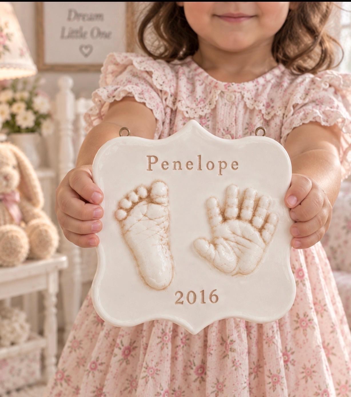 Ceramic Hand and Footprint Keepsake - Foot Print and Hand Print Ornament - New Expecting Mom Personalized Baby Gift, view 8
