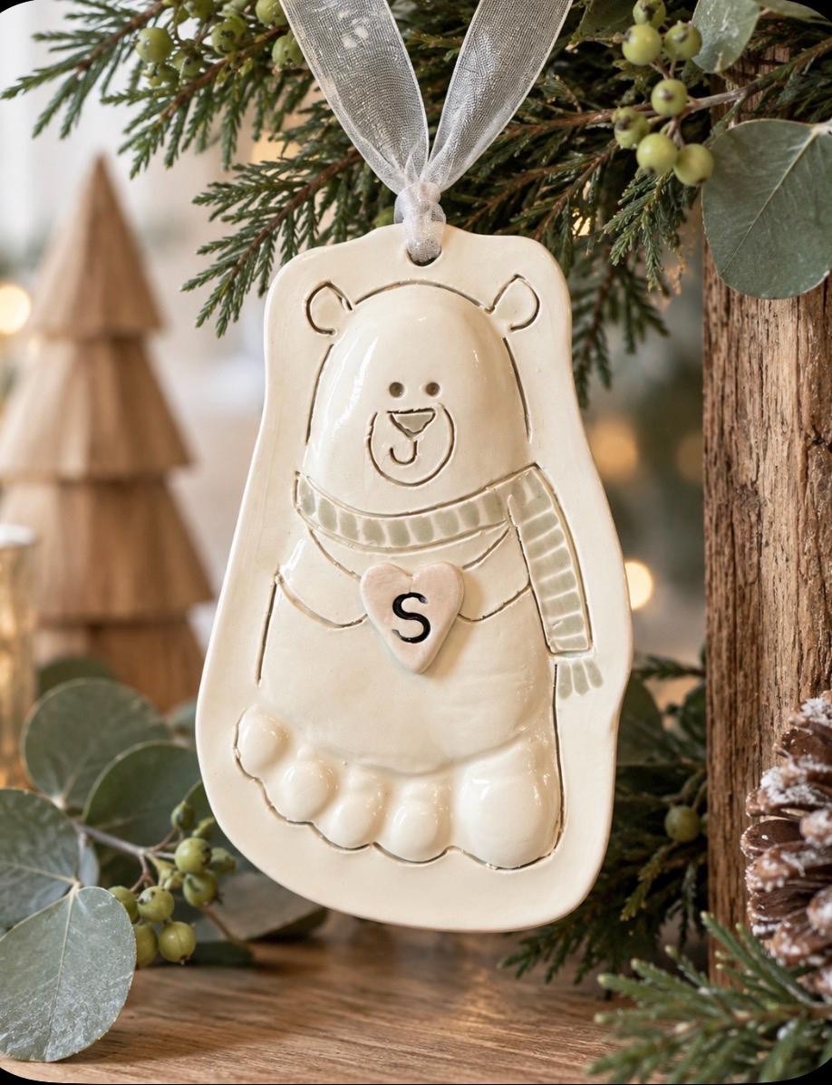 Baby Footprint ornament - Footprint Bear Ornament - Kids ornament - foot Print Bear Ornament