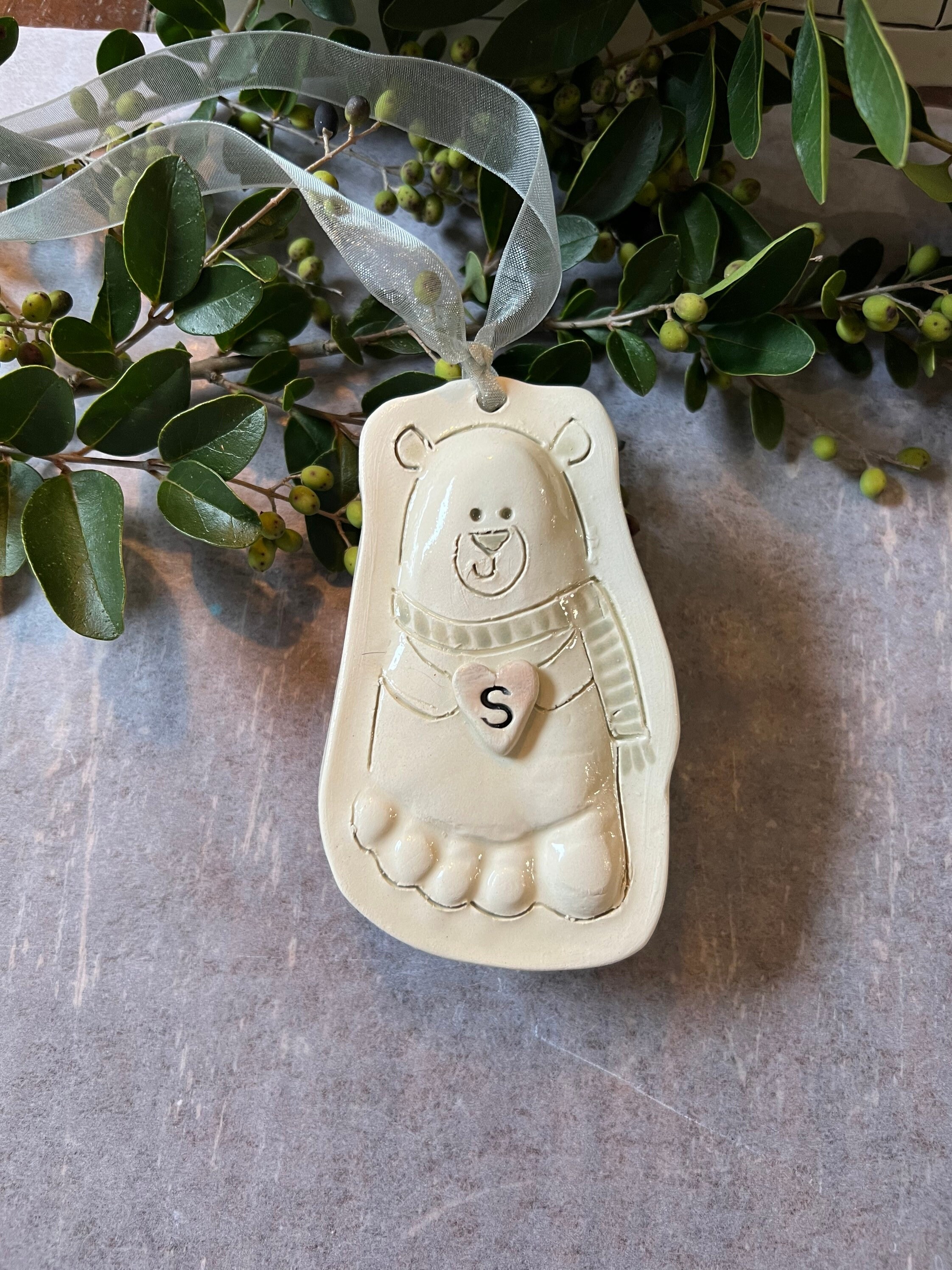 Baby Footprint ornament - Footprint Bear Ornament - Kids ornament - foot Print Bear Ornament, view 11