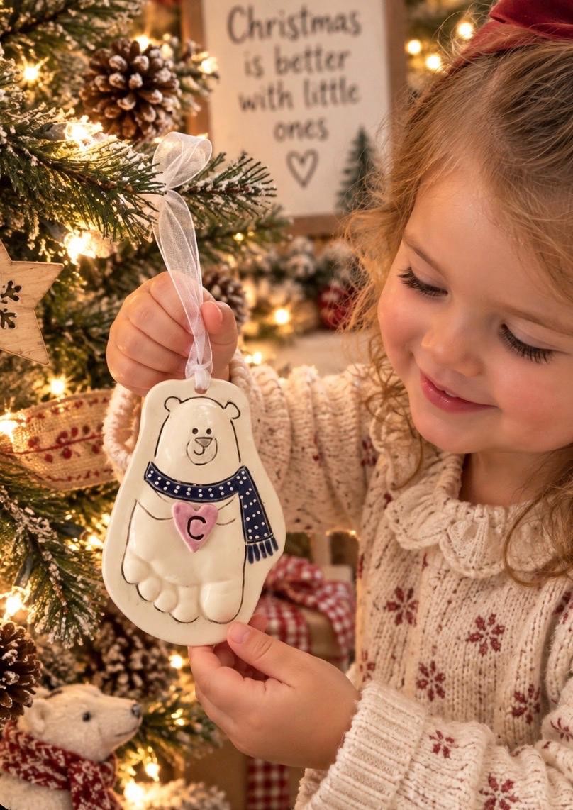 Baby Footprint ornament - Footprint Bear Ornament - Kids ornament - foot Print Bear Ornament, view 12
