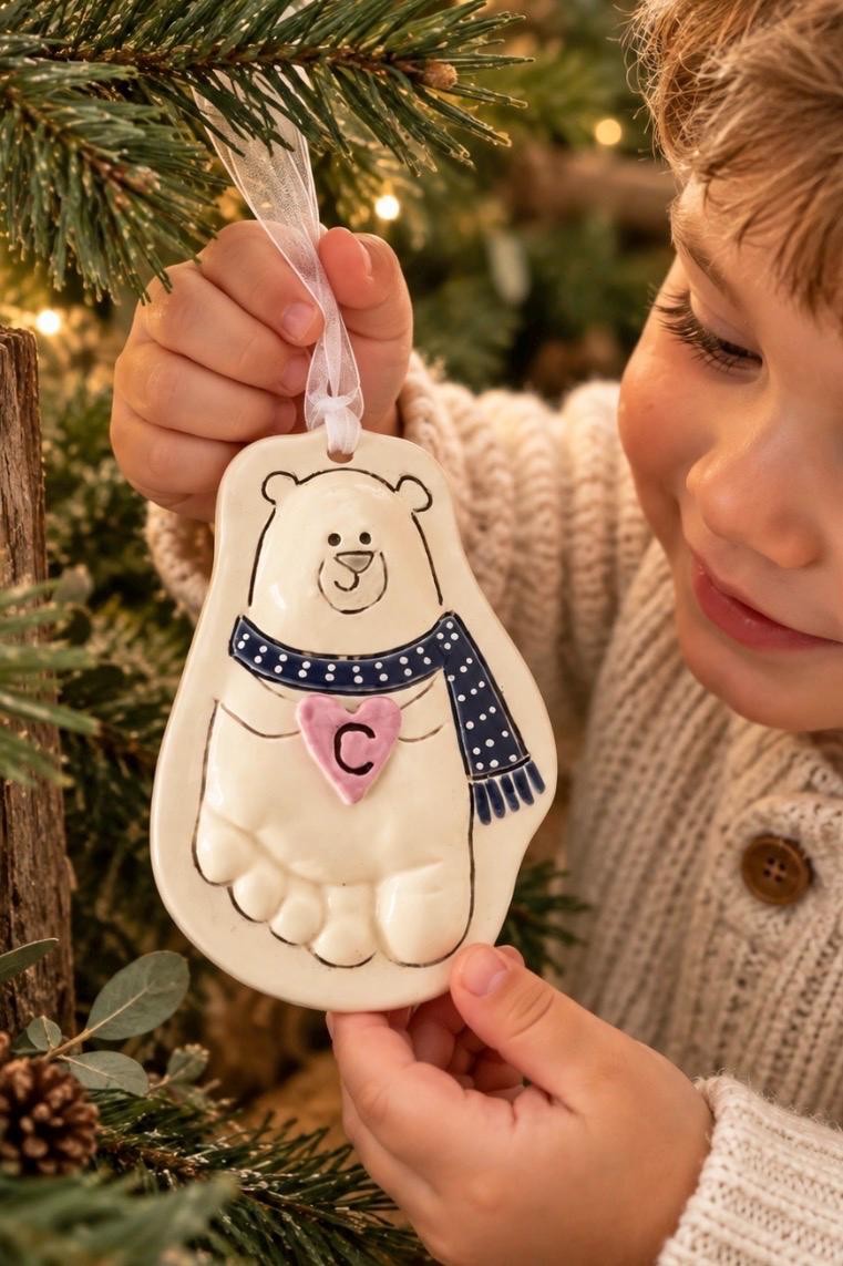 Baby Footprint ornament - Footprint Bear Ornament - Kids ornament - foot Print Bear Ornament, view 2