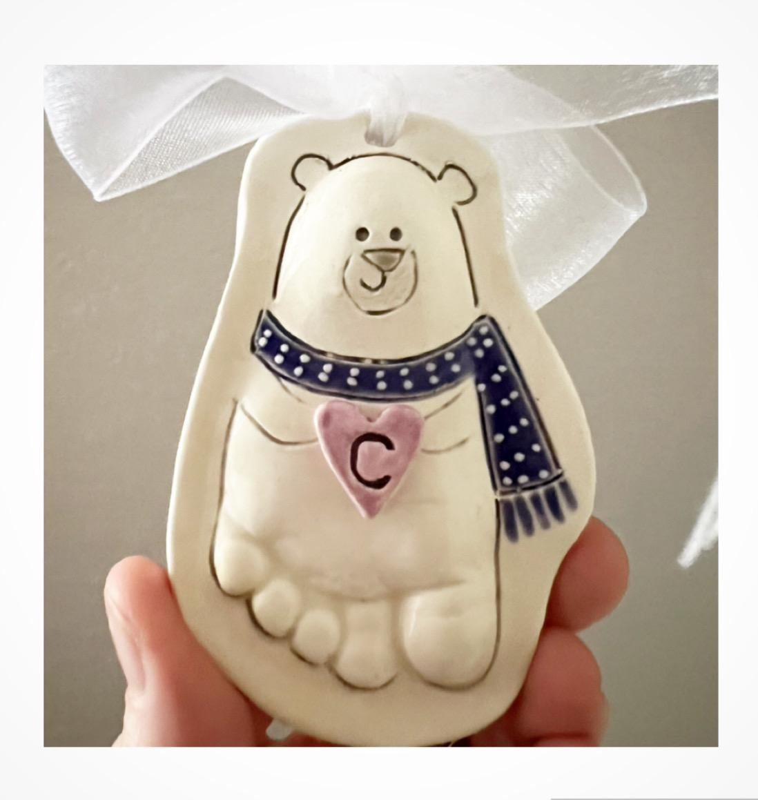 Baby Footprint ornament - Footprint Bear Ornament - Kids ornament - foot Print Bear Ornament, view 3