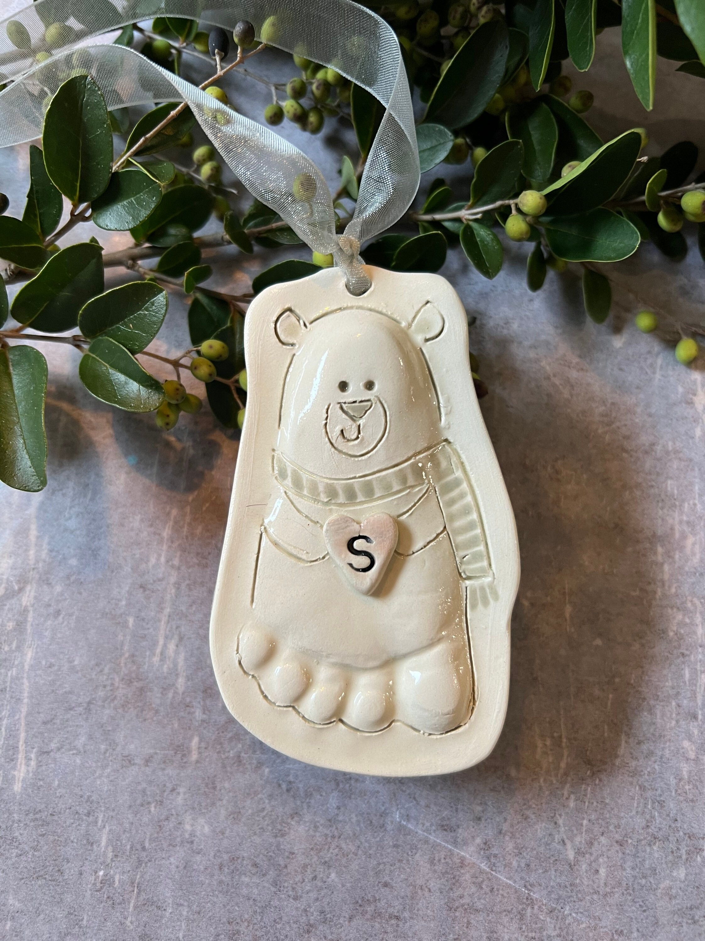 Baby Footprint ornament - Footprint Bear Ornament - Kids ornament - foot Print Bear Ornament, view 4