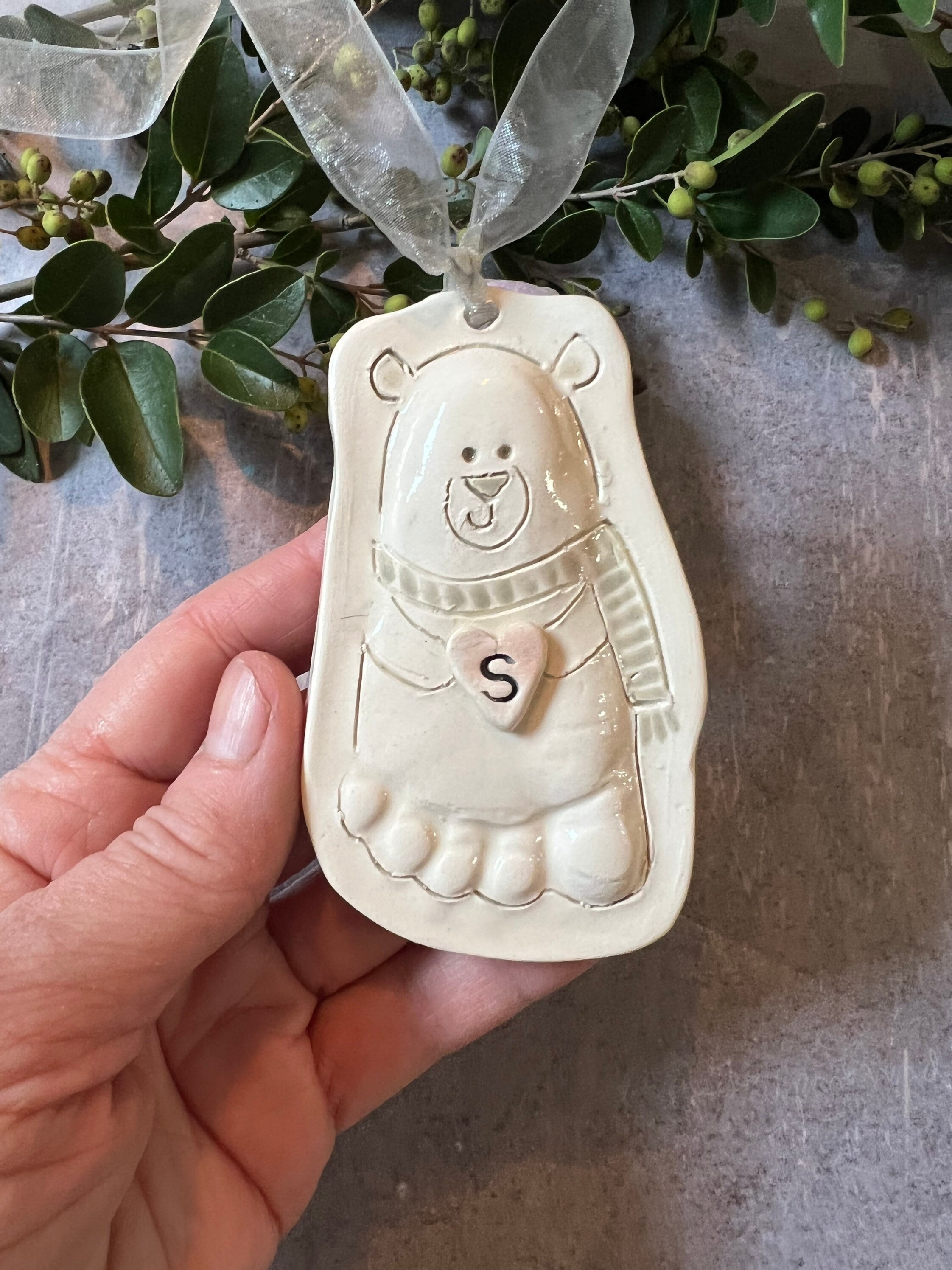 Baby Footprint ornament - Footprint Bear Ornament - Kids ornament - foot Print Bear Ornament, view 6