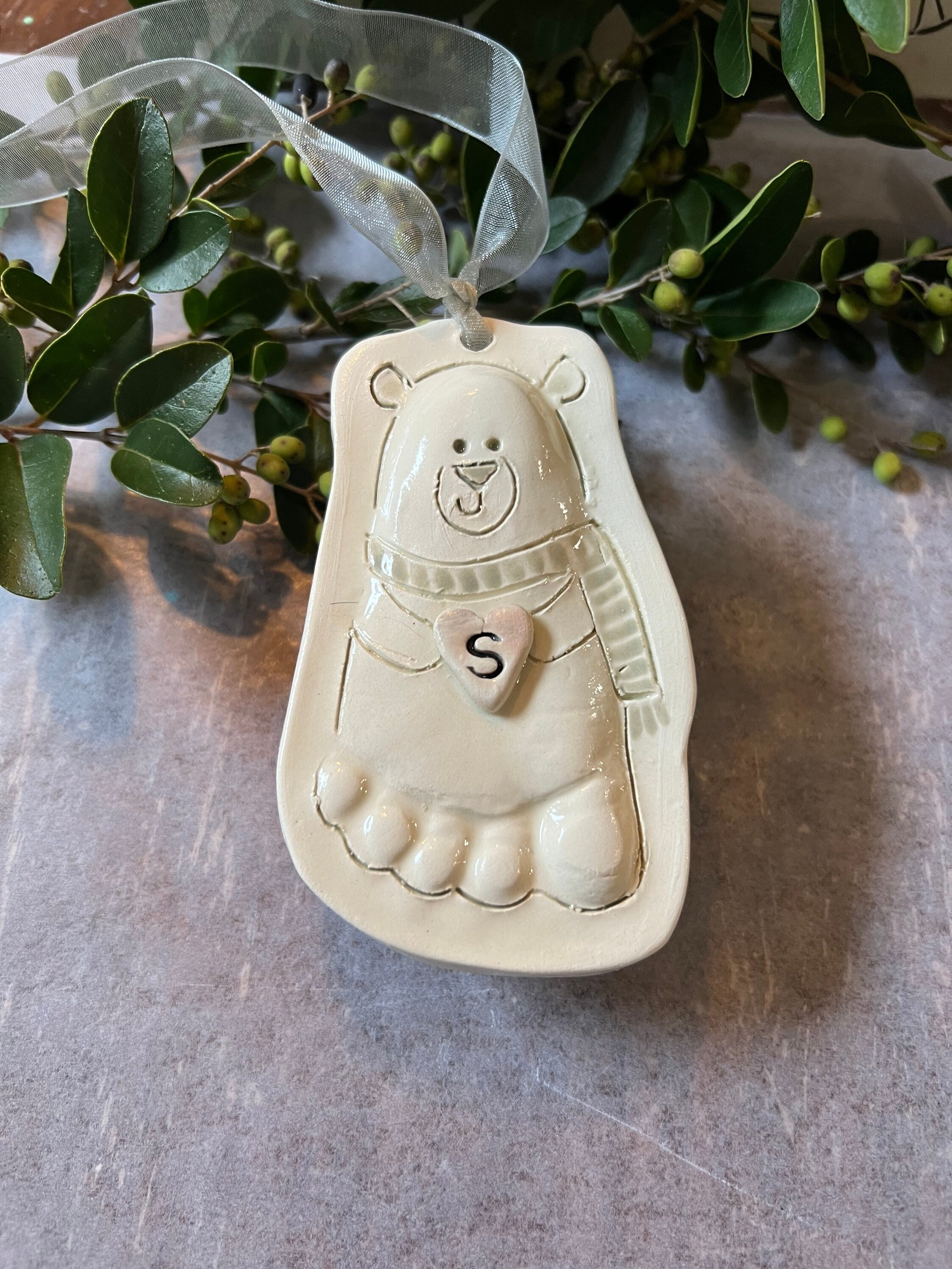 Baby Footprint ornament - Footprint Bear Ornament - Kids ornament - foot Print Bear Ornament, view 7