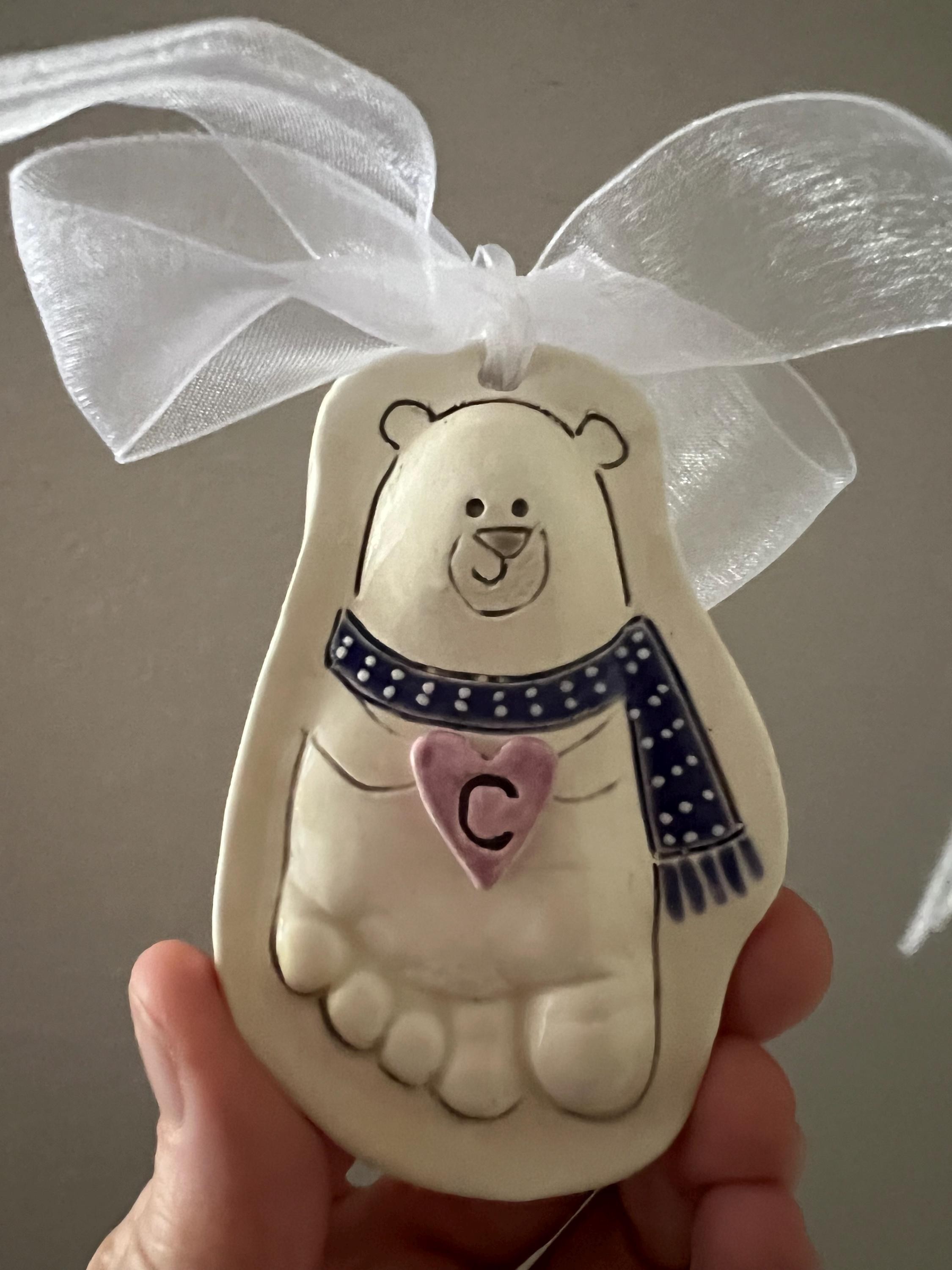 Baby Footprint ornament - Footprint Bear Ornament - Kids ornament - foot Print Bear Ornament, view 8