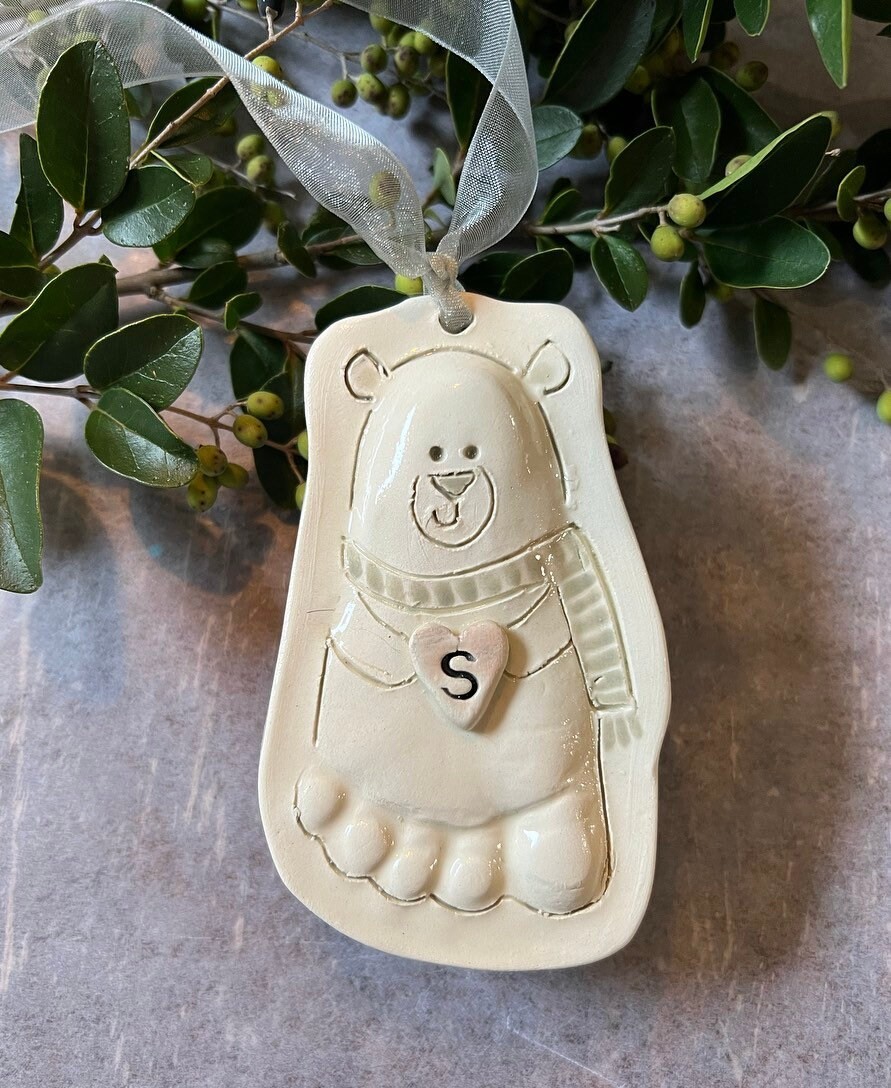 Baby Footprint ornament - Footprint Bear Ornament - Kids ornament - foot Print Bear Ornament, view 9