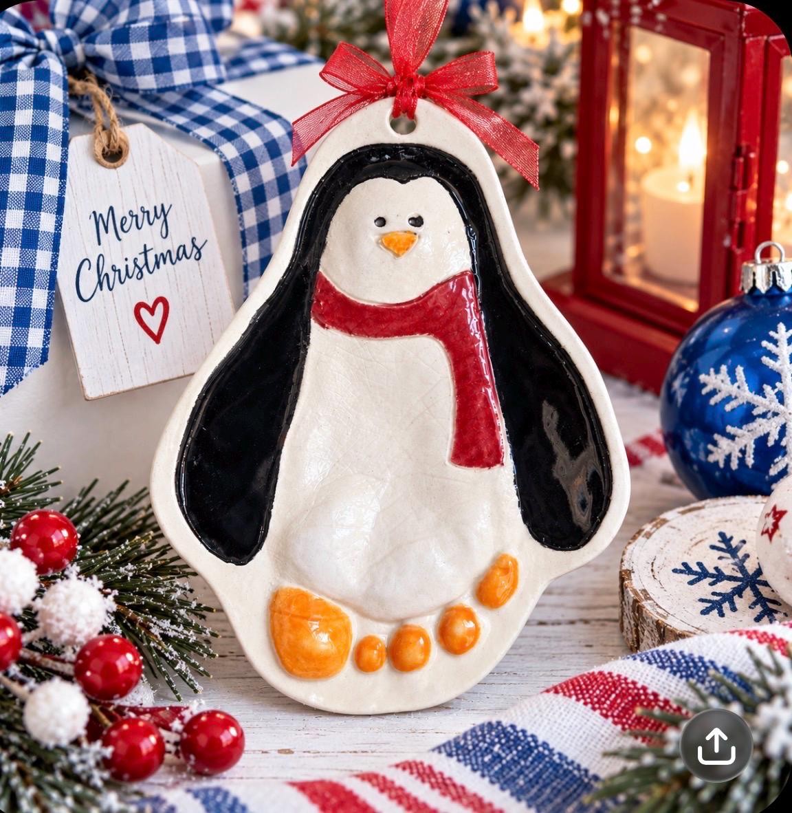 Baby Ornament , Baby Penguin footprint , Baby Keepsake Ornament, Penguin Footprint