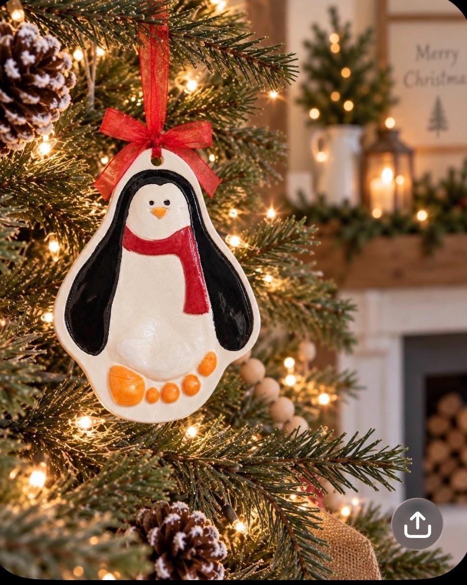 Baby Ornament , Baby Penguin footprint , Baby Keepsake Ornament, Penguin Footprint, view 10